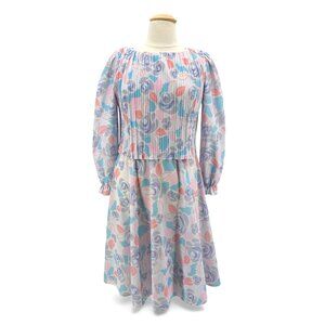 Vintage Boston Maid Womens 16 Dress Midi Floral Pleated Popover Multicolor Retro